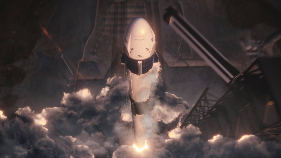 SpaceX's Crew Dragon and Falcon 9 lifting off: concept 