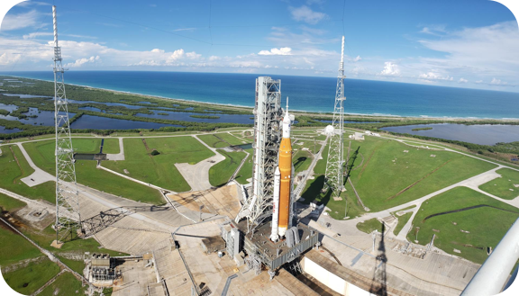 Artemis I Space Launch System (SLS) and Orion spacecraft on Launch Pad 39B