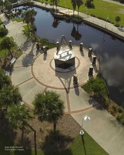 Aerial view of the new Space Shuttle monument in Titusville