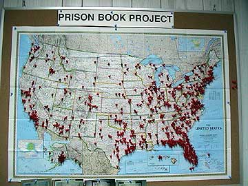 Pin map of locations of Prison Book Project libraries