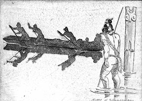 Ais Indians in a dugout canoe