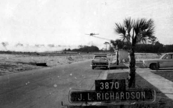 Mosquito spraying in 1967 over Spring Creek Lane in Spring Valley, Titusville, FL.