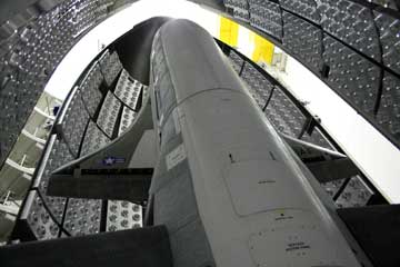 X-37B Orbital Test Vehicle in the encapsulation cell at Astrotech.