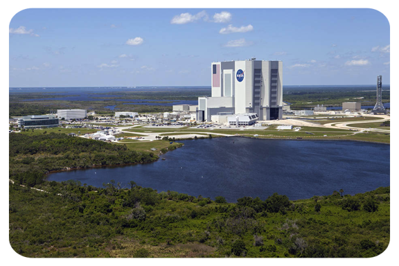 Aerial view of the Vehicle Assembly Building, or VAB