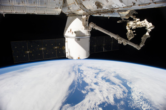 A SpaceX Dragon loaded with about 4,800 pounds of research, hardware and crew supplies.