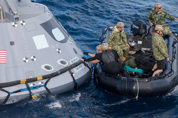 NASA and the U.S. Navy conduct test for recovery of the agency's Orion spacecraft from the sea