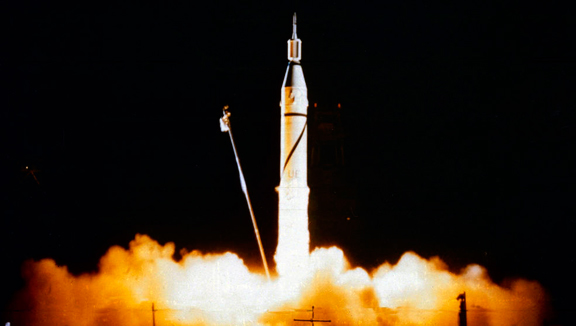The United States' first satellite, Explorer 1, launches