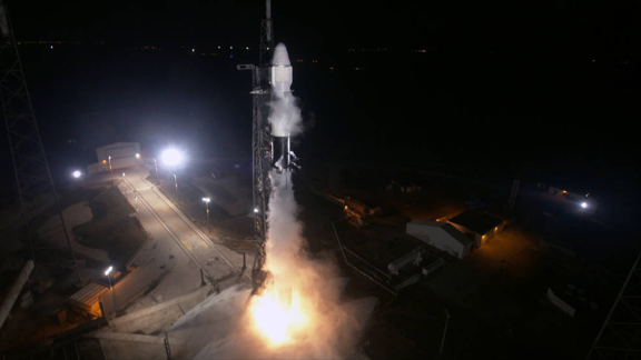 SpaceX's Falcon 9 launches Dragon with cargo for the ISS.