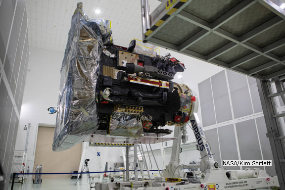 The Solar Orbiter spacecraft at Astrotech Space Operations in Titusville.