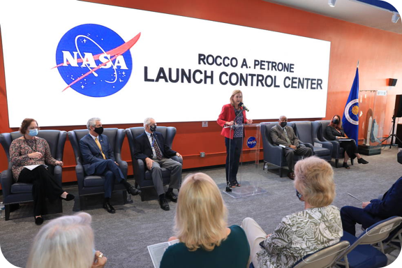 Kennedy Space Center Director Janet Petro speaks.