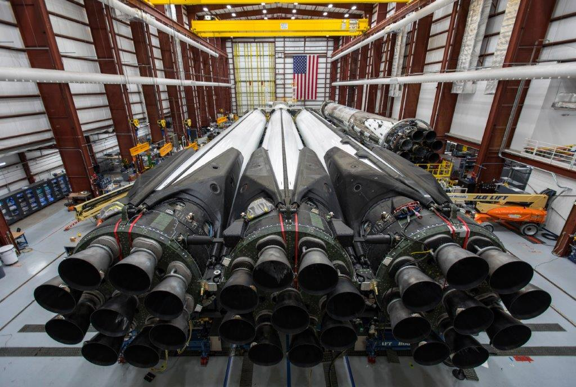 SpaceX's Falcon Heavy in hangar.