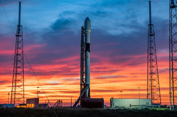 GPS-III rocket at sunrise