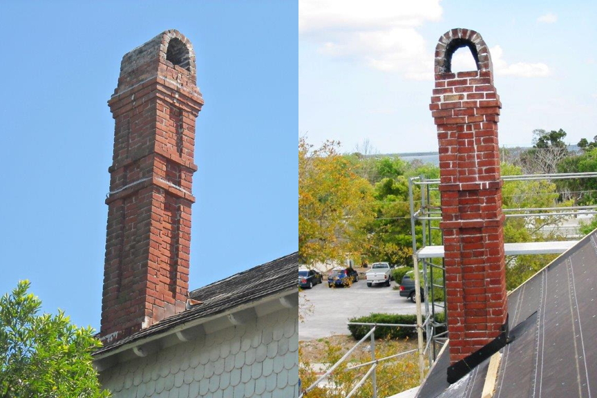 North side chimney before & after repointing North side chimney before & after repointing