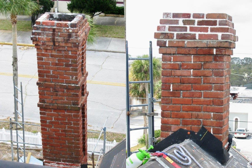 South side Chimney before and after restoration South side Chimney before and after restoration