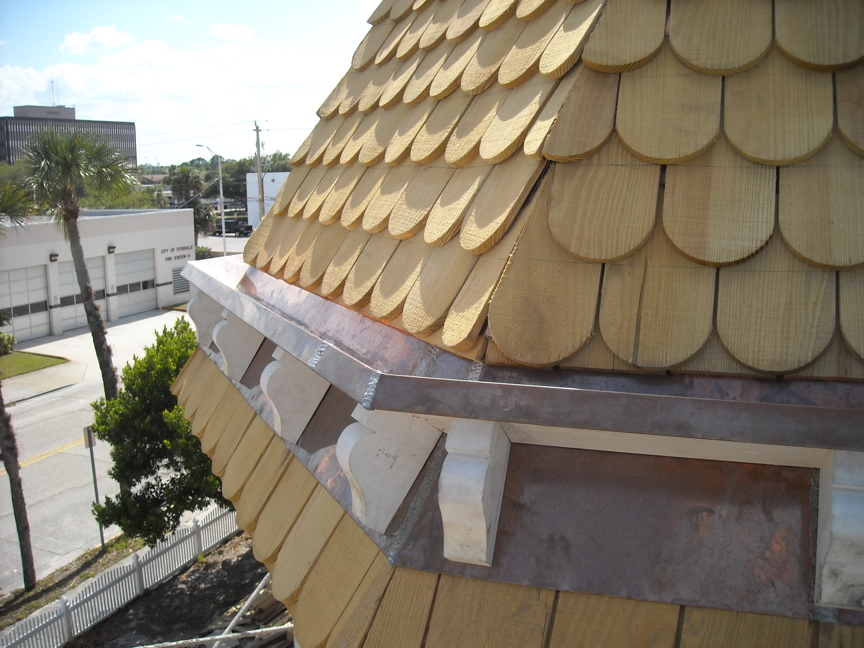 Copper clad stop gutter on turret. Copper clad stop gutter on turret.