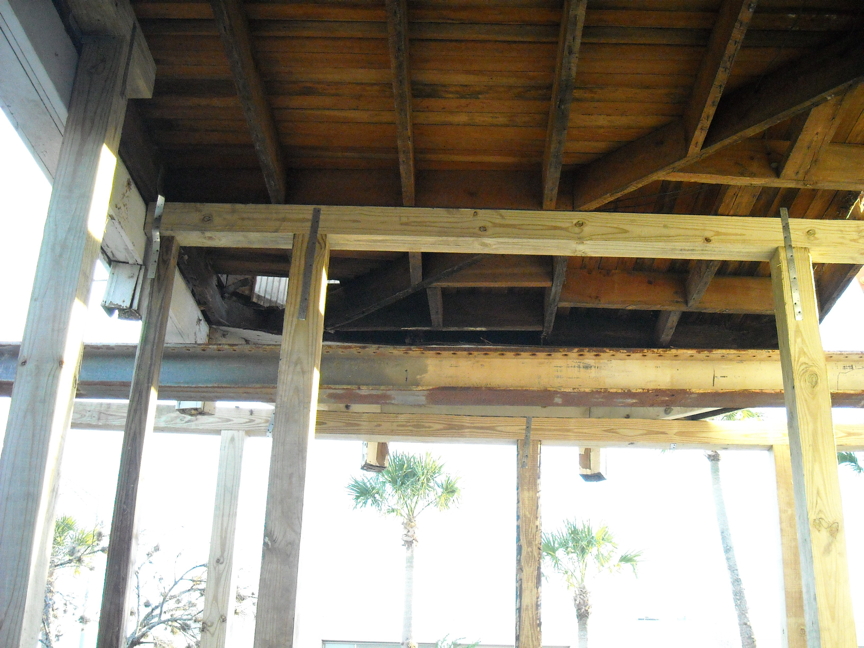Under framing of second porch flooring.