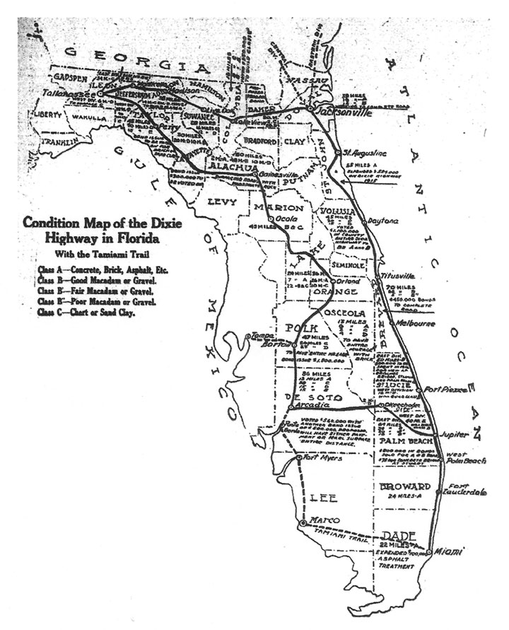 Map of the Dixie Highway in Florida