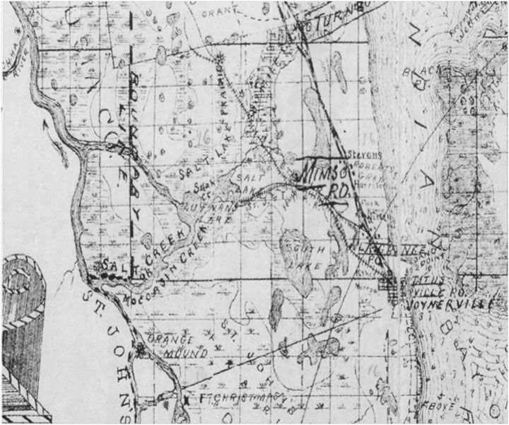 Map of railroad surrounding Mims FL