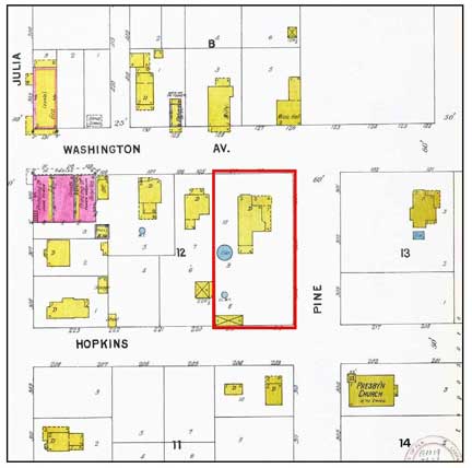 1899 Sanborn map locating the Pritchard House in Titusville, FL.